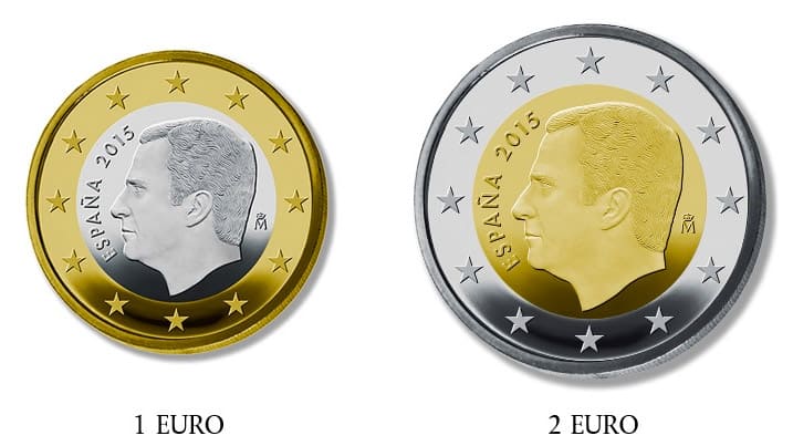 Nuevas monedas de 1 y 2 euros de Felipe VI